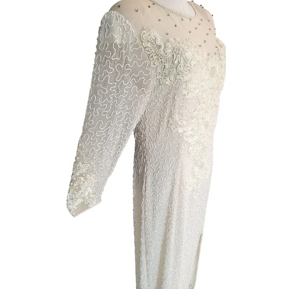 Vintage Alyce Designs Beaded Embellished Gown Long‎ Sleeve Formal Dress